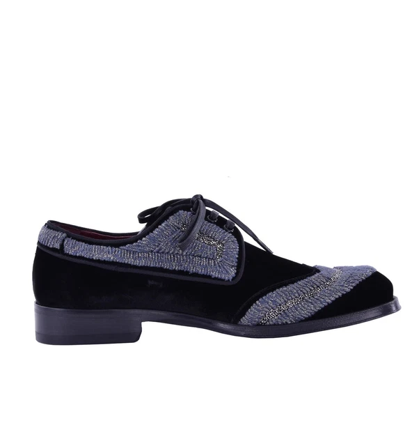 Chaussons Dolce & Gabbana Baroque Velours Crystal Noir Or Taille 44 - Neuf Avec Emballage