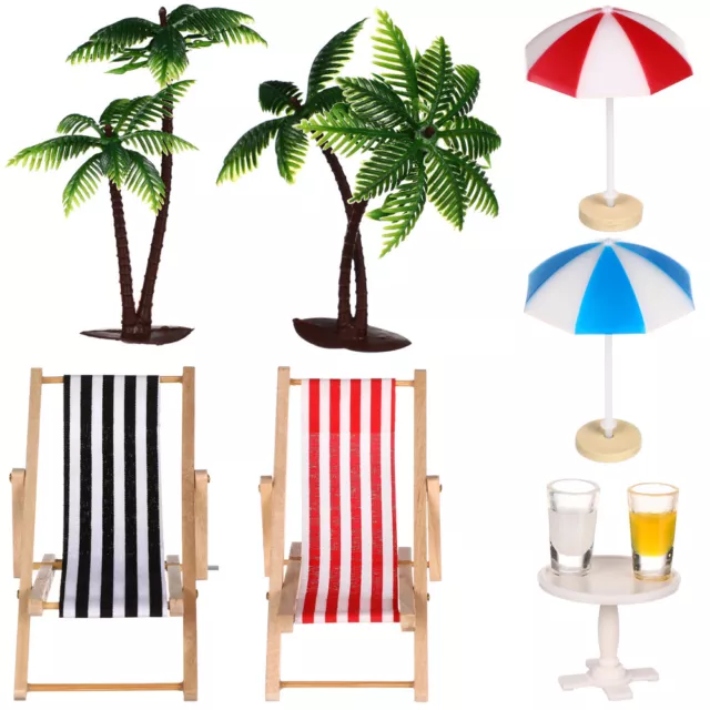 Mini Beach Zen Garden Ornament Set with Umbrella Palm Chair and Coconut Tree-IZ