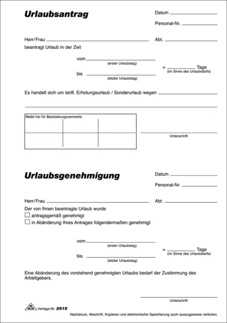 RNK Verlag Vordruck "Urlaubsantrag" Block DIN A5 50 Blatt