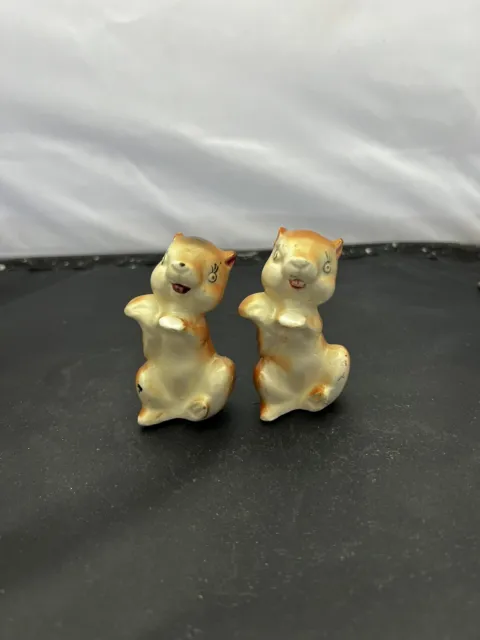 Vintage Anthropomorphic Squirrels Standing Salt and Pepper Shakers Japan