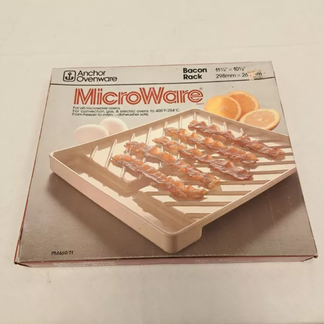 Vintage Anchor Hocking Microwave Bacon Cooker Rack Tray MicroWare New Yummy 😋 Vintage Anchor Hocking Microwave Bacon Cooker Rack Tray MicroWare New Yummy 😋