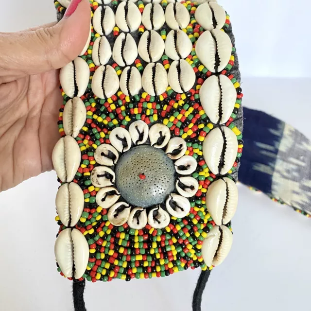 Rasta Colors Beaded Boho Cowrie Shell & Coconut Buttons Women's Wide Tied Belt