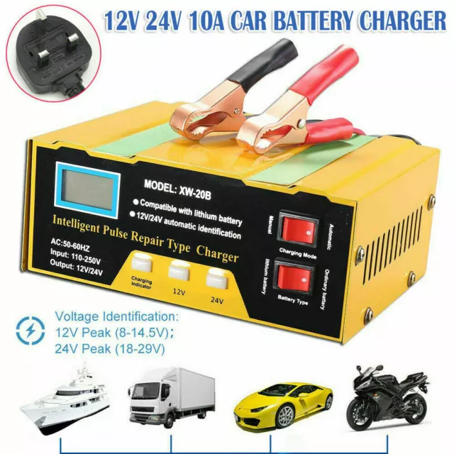 Car Battery Charger Heavy Duty 12V/24V Trickle/Turbo Leisure Vehicle HGV Lorry
