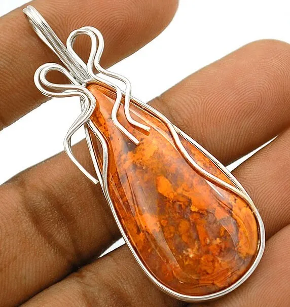 Natural Pink Moss Agate 925 Solid Sterling Silver Pendant CT13-8