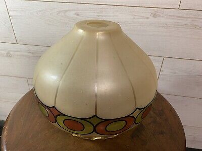 Large Vintage 1970s Smoked glass lamp shade onion shaped  With Colourful Rim 2