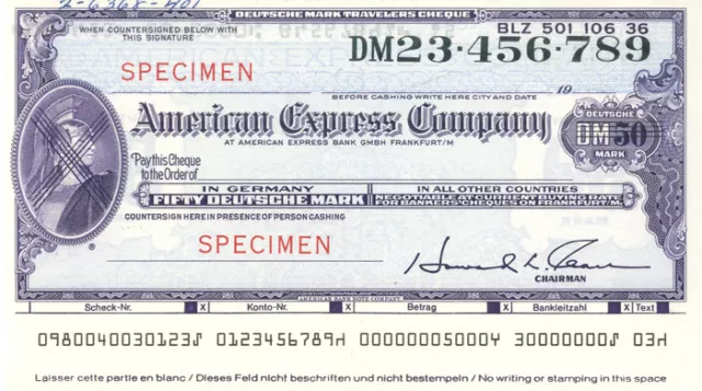 American Express Co. - Specimen Travelers Cheque/Check - Specimen Stocks & Bonds
