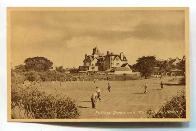 Nairn - Putting Green and Marine Hotel - 1940's or 50's Scotland postcard