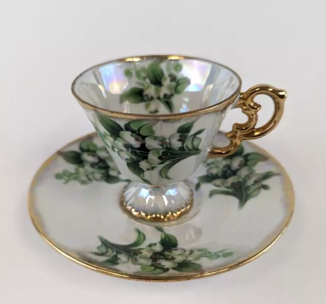 Ucagco Lily of the Valley May Flower of the Month Iridescent Teacup & Saucer