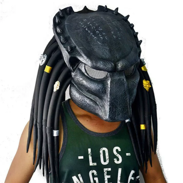 IN US Predator Alien vs Predator Mask Helmet w/ Braid Halloween Cosplay Costume