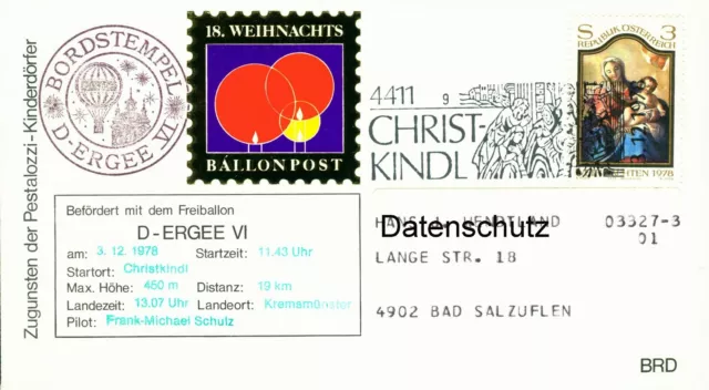 Christkindl Ballonpost 1978 Nr. 18