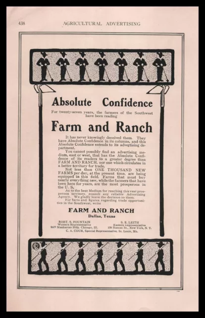 1908 Farm And Ranch Magazine Dallas Texas Southwest Agriculture Vintage Print Ad