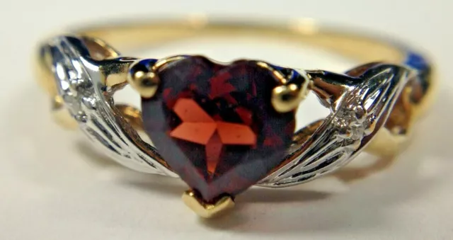 10K garnet diamond vintage ring # 15840
