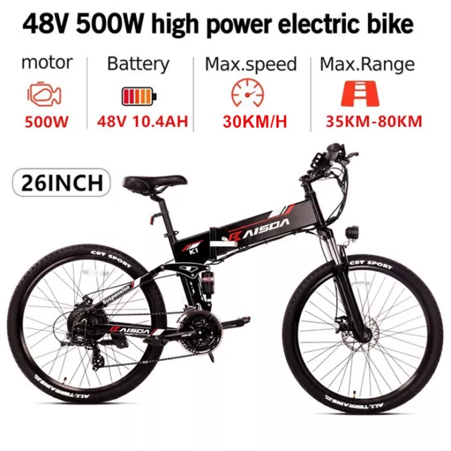 26" Bici Elettrica 500W 48V Bicicletta Elettrica Pieghevole ebike Mountain Bike