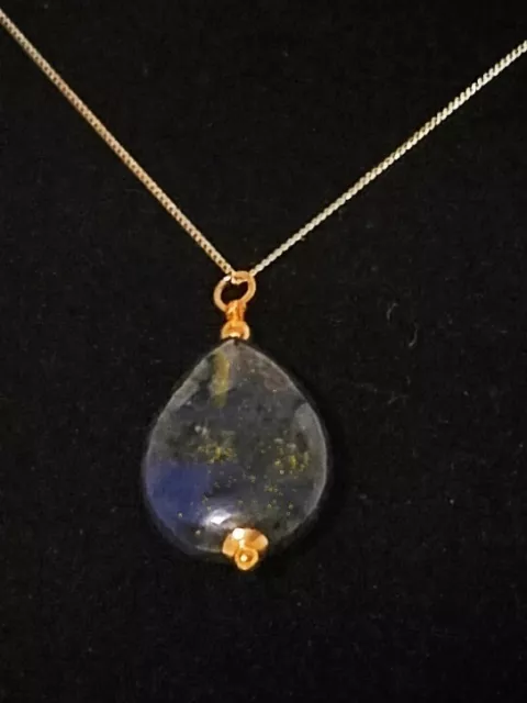 Solid 9ct Gold Necklace with a Teardrop Lapis Lazuli Pendant 3