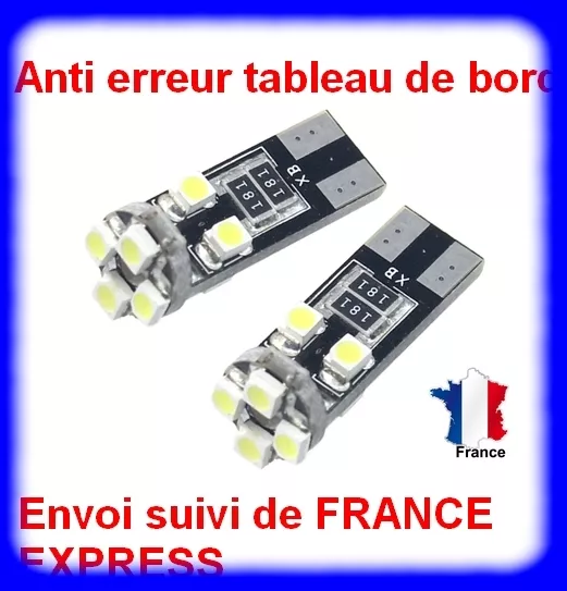 2 x LED  T10 W5W 8 SMD Canbus Anti Erreur ODB Blanc effet  xenon bulbs no error