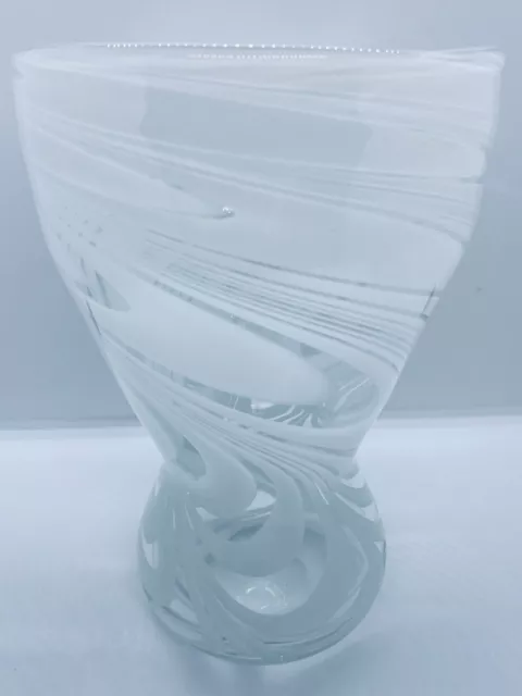 Vintage Modernist Frosted Hand Blown Art Glass Swirl Vase