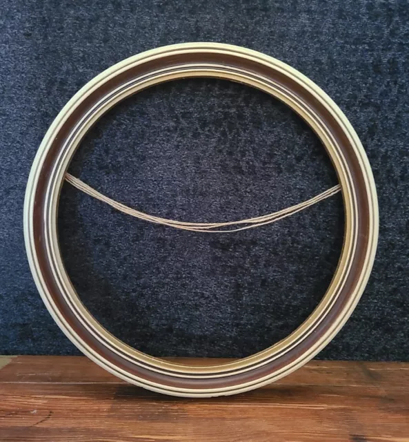Vintage Round Circular Painted Wood Picture Frame No Glass Cream, Brown, Gold