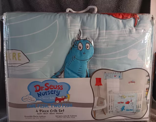 New Dr. Seuss Nursery Crib Set "One Fish, Two Fish" 4 Piece Crib Set