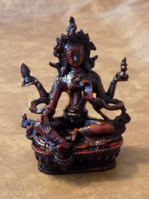 Buddha 4 Arm Female Lady Teak Wood Figure Goddess Statue Decor Buddhism