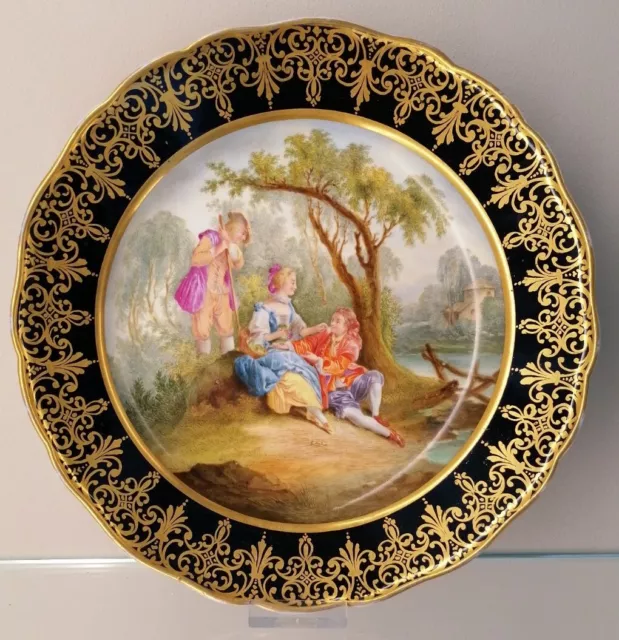 Meissen Prunkteller Prunkschale antik ca 1850 Watteau Malerei Amsterdam Gold 1.W