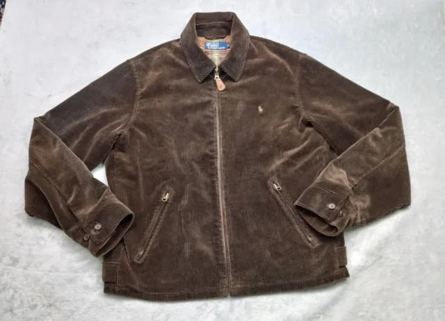 VTG Polo Ralph Lauren Corduroy Bomber Jacket Men Brown Lined 100% Cotton Size M
