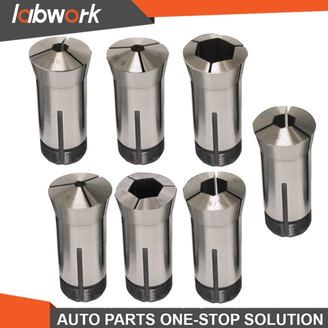Labwork 7PC 5C Hex. Collet 0.0006TIR 1/4", 5/16", 3/8", 1/2", 5/8", 3/4", 7/8"