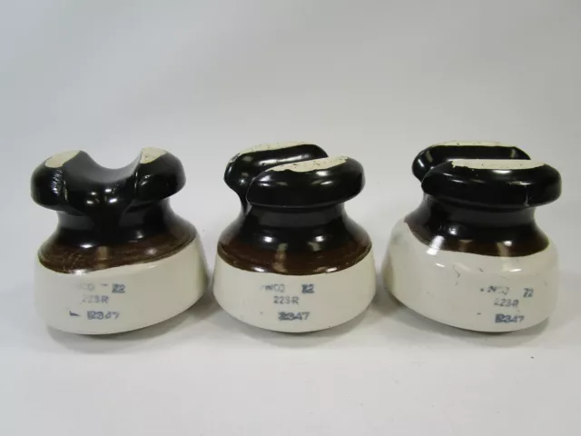 3 VTG PINCO 72 Two-tone TRI-TONE PORCELAIN CERAMIC ELECTRICAL INSULATORS 223-R