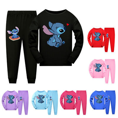 New Kids Stitch Cartoon Pyjamas Long Sleeve Top+Pants Nightwear Pajamas 2PCS Set