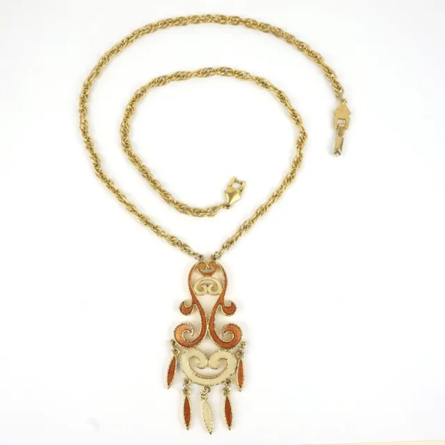 D’Orlan vintage 1970s gold tone & enamel costume jewellery pendant necklace