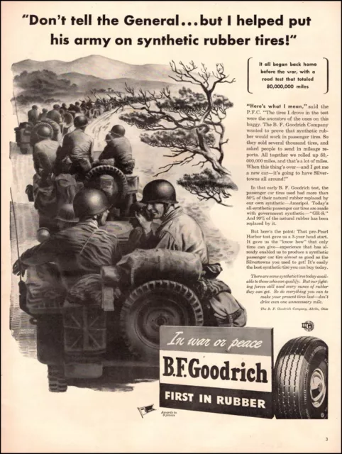 1944 WW2 Ad B.F. GOODRICH  Synthetic Rubber Tires for Civilian Vehicles 010623