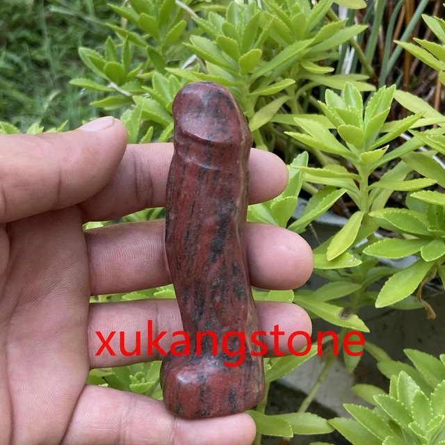 1pcs Natural Sesame Red male penis Quartz Crystal Skull Massager Gem 3.8"