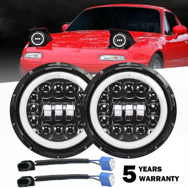 7" LED Headlamp Halo for Mazda MX5 Mk1 Headlights & Bulbs MX-5 Lamp Conversion