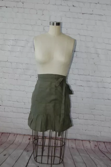 Linen half apron Vintage inspired  style with pockets Olive