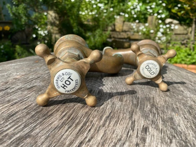 Antique Bath Taps Brass Vintage Period Hardware Shanks & Co Rare Early Victorian
