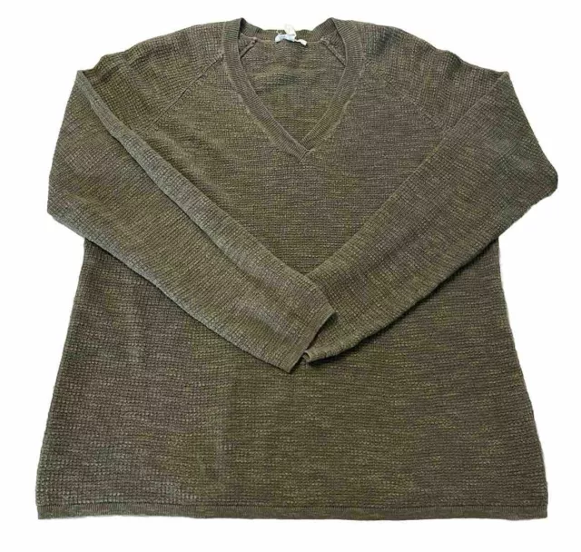 Eileen Fisher V-Neck Pullover Sweater Organic Linen Blend Women’s Large Green