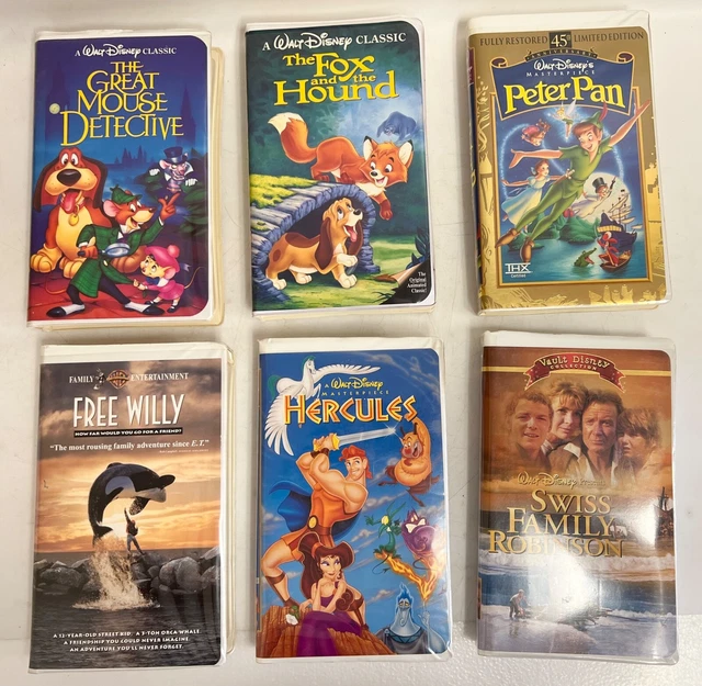Lot of 6 Disney VHS Tapes: Assorted Movies Peter Pan Free Willy Hercules Swiss