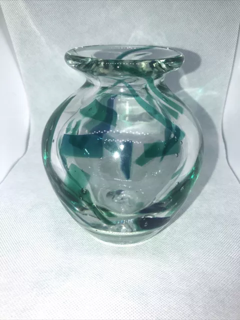 Art Glass Vase Murano Style Green /Blue  Home Decor ,Beautiful, Heavy