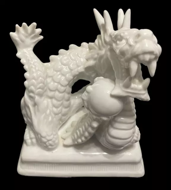 Fitz and Floyd White Blanc de Chine Porcelain Chinoiserie Dragon Single Bookend