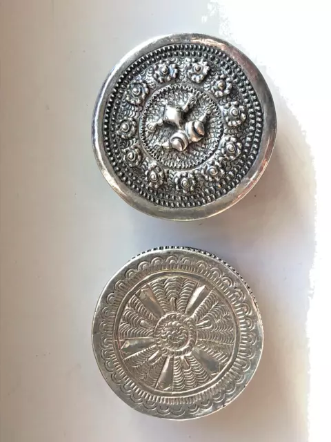 Antique Burmese Betel Nut Box Silver Repousse Floral and Zodiac Design