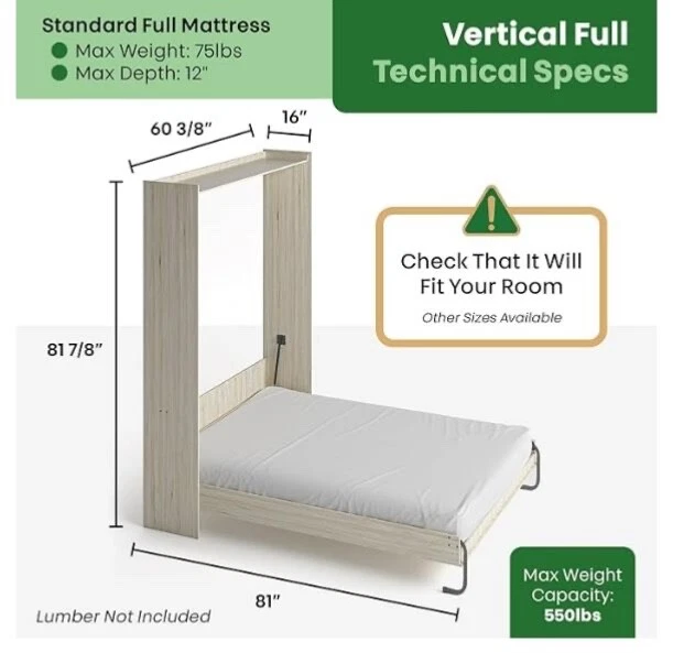 DIY MURPHY BED Kit Full, Murphy Bed Full Kit Vertical with