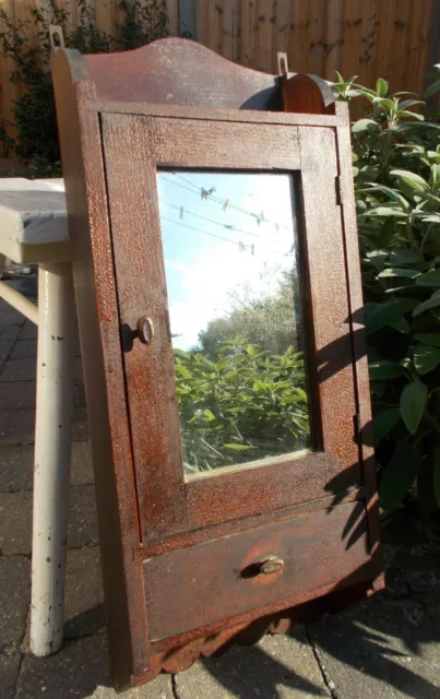 Antique Ornate Wooden Kitchen Apothecary Wall Cabinet Wood Glass Mirror