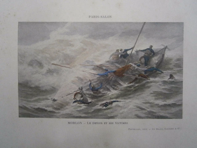 Gravure 19°  Morlon Le devoir et ses victimes (naufrage pêcheurs barque)