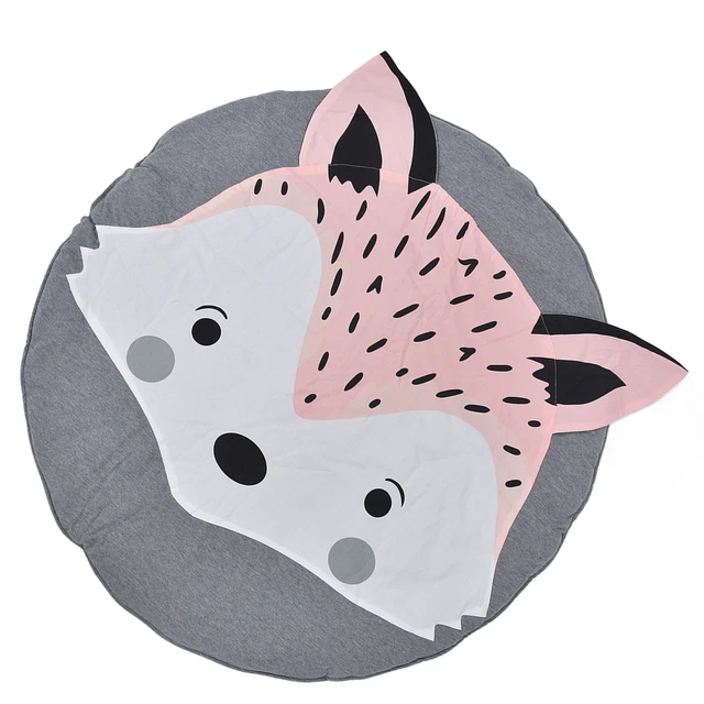 Round Foxes Rug Cotton Infant Round Crawling Play Mat For Nursery Playroom