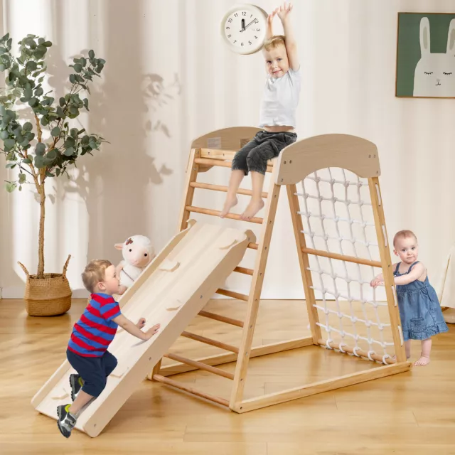 6-in-1 Kids Jungle Gym Children Wooden Indoor Playground Climbing & Ladder Set