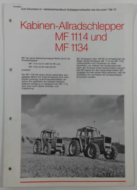 massey ferguson Verkäuferhandbuch MF 1114 und MF 1134 original
