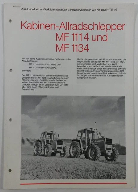 massey ferguson Verkäuferhandbuch MF 1114 und MF 1134 original massey ferguson Verkäuferhandbuch MF 1114 und MF 1134 original