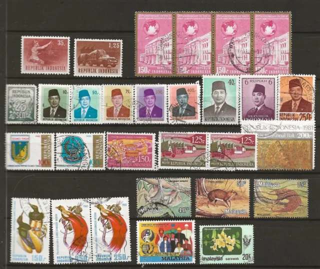Briefmarke von Malaysia, Thailand, Singapore und Philipinas auf 3 Blätter