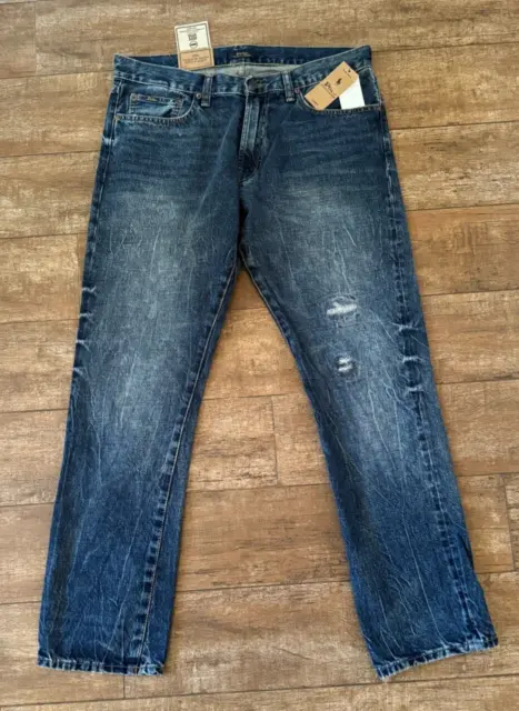 33 x 32" Polo Ralph Lauren Jeans Men Varick Slim Straight Distressed Denim