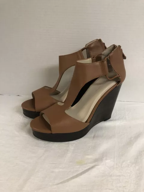 Kenneth Cole New York Tan Leather Platform Sandals Ankle Strap Women’s Size 10 M