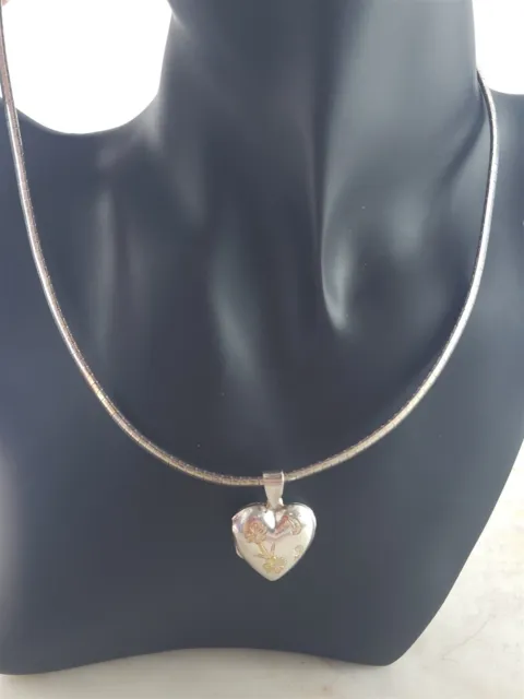 Solid Sterling Silver Floral Etched Heart Locket Omega Chain Necklace 25 Grams
